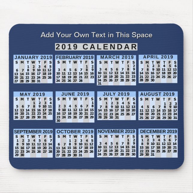 2019 Calendar (See Description for New Version)  Mouse Pad (Front)