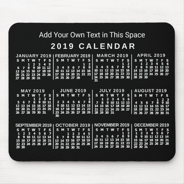 2019 Calendar (See Description for New Version)  Mouse Pad (Front)