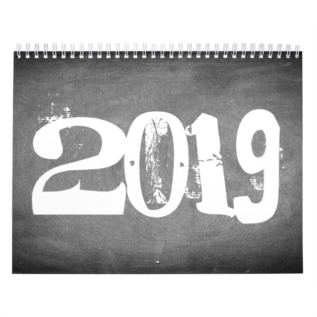 2019 Chalkboard Calendar Black and White Text (Cover)