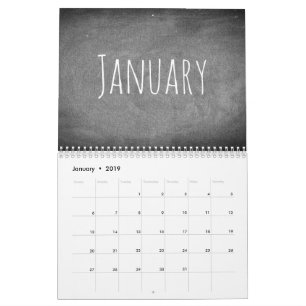 2019 Chalkboard Calendar Black and White Text