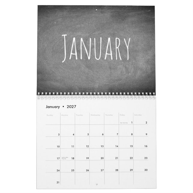 2019 Chalkboard Calendar Black and White Text (Jan 2027)