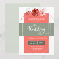 2019 Coral Sage Modern Floral Geometric Wedding