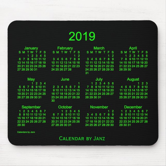 2019 Neon Green Calendar by Janz Mouse Pad (Front)