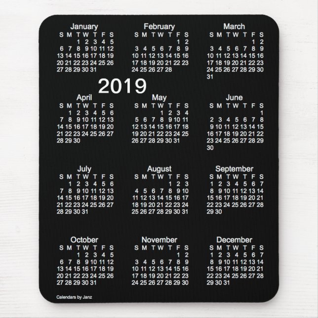 2019 Neon White Large Print Calendar by Janz Mouse Pad (Front)