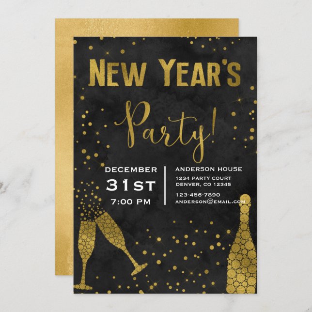 2019 New Year's Eve Party Champagne Glasses Invitation (Front/Back)