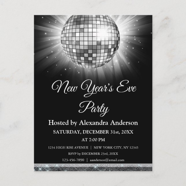 2019 New Year's Eve Party Silver Disco Ball Postcard (Front)