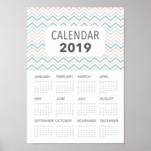 2019 pink and blue chevron calendar poster