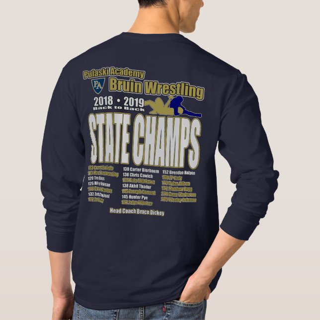 2019 Pulaski Academy Bruin Wrestling Championship T-Shirt (Back)