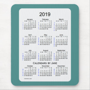 2019 Teal Smoke 52 Week Calendar by Janz Mouse Pad