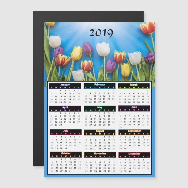 2019 Tulips Mini Magnet Calendar (Front/Back)