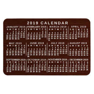 2019 Year Monthly Calendar Brown Wood Grain Simple Magnet