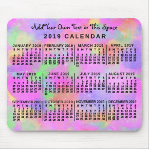 2019 Year Monthly Calendar Rainbow of Paint Custom Mouse Pad