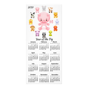 2019 Year of the Pig Cartoon Calendar Rack Card