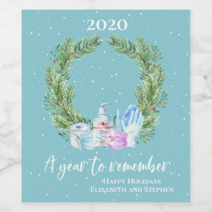 2020 A year To Remember Wreath Covid Holiday Wine Label