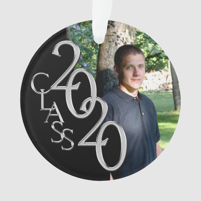 2020 Black Blue and Silver Graduation Photo Ornament (Front)