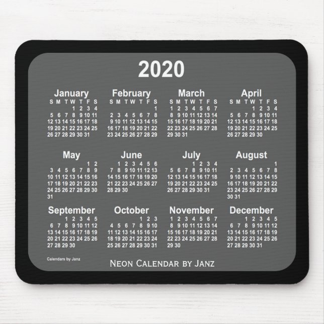2020 Black Charcoal Calendar by Janz Mouse Pad (Front)