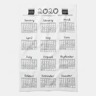 2020 calendar bolts fabric black white kitchen tea towel