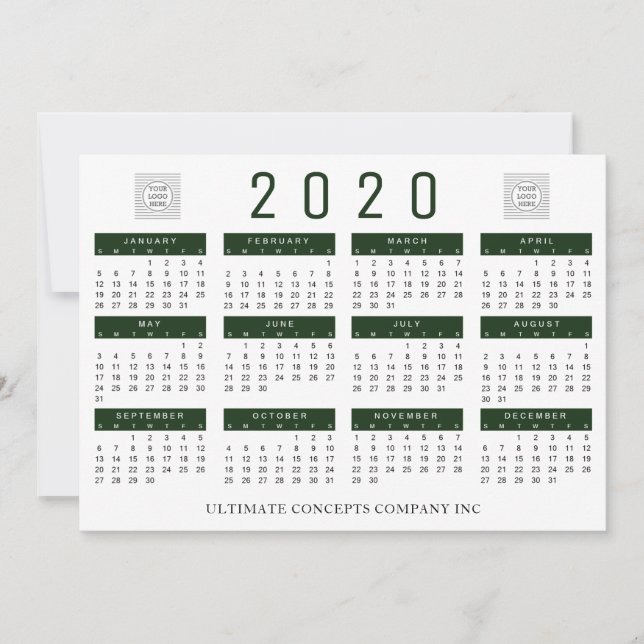 2020 Calendar Company Logo and Name Green Holiday Card (Front)