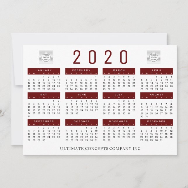 2020 Calendar Company Logo and Name Holiday Card (Front)