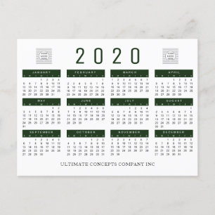 2020 Calendar Company Logo Custom Greeting Green Holiday Postcard