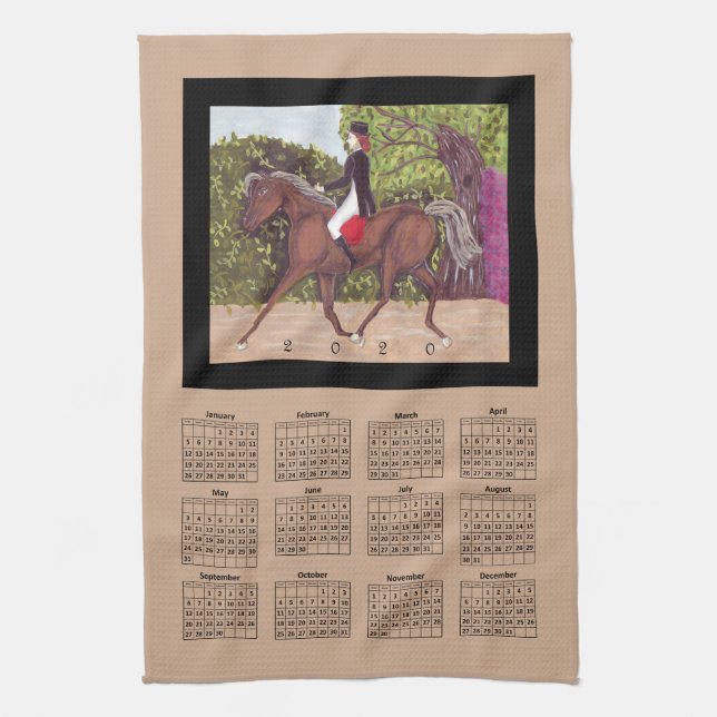 2020 calendar dressage horse art tea towel (Vertical)