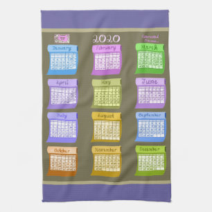 2020 calendar fabric letters numbers colour months tea towel