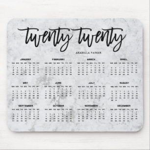 2020 Calendar Modern Typography and Marble Look Mouse Pad