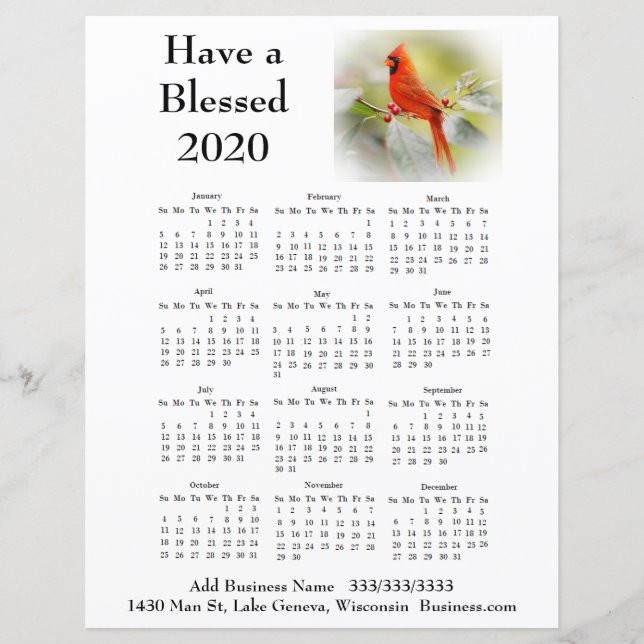 2020 Cardinal Business Calendar Flier for Customer (Front)