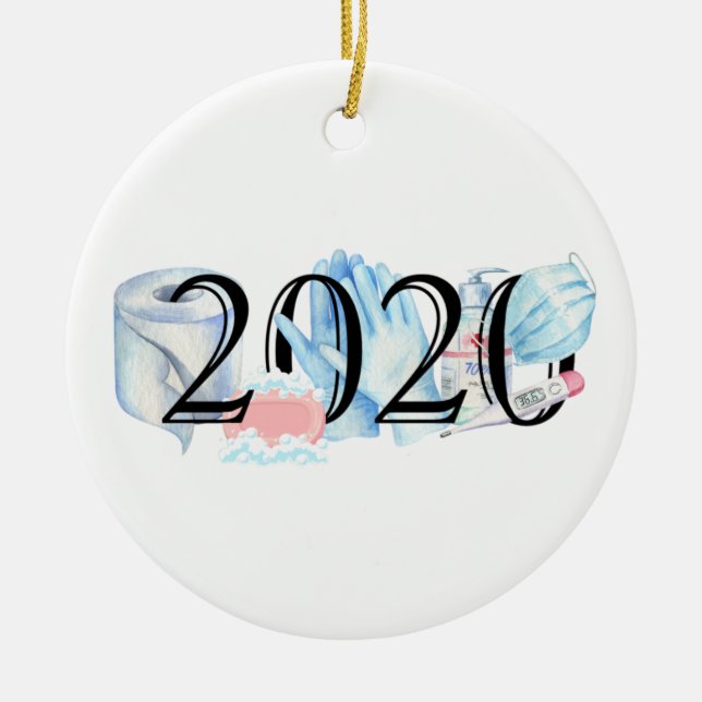 2020 Covid Quarantine Commemorative Christmas Ceramic Tree Decoration (Front)