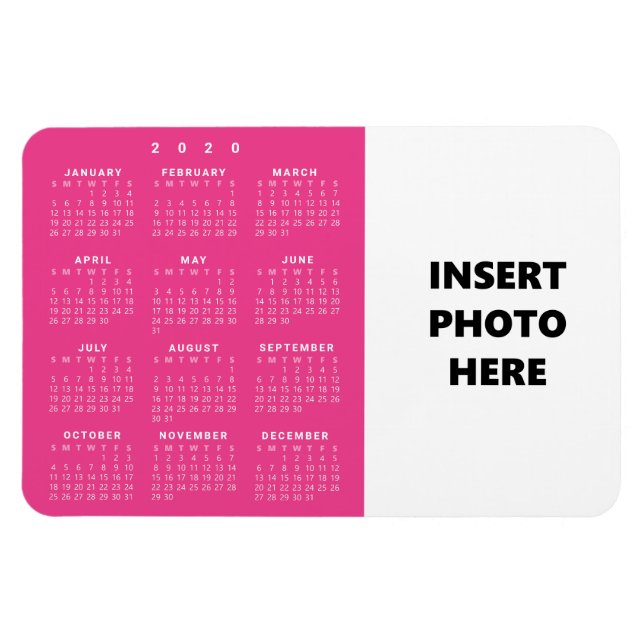 2020 Custom Photo | Hot Pink Magenta Calendar Magnet (Horizontal)
