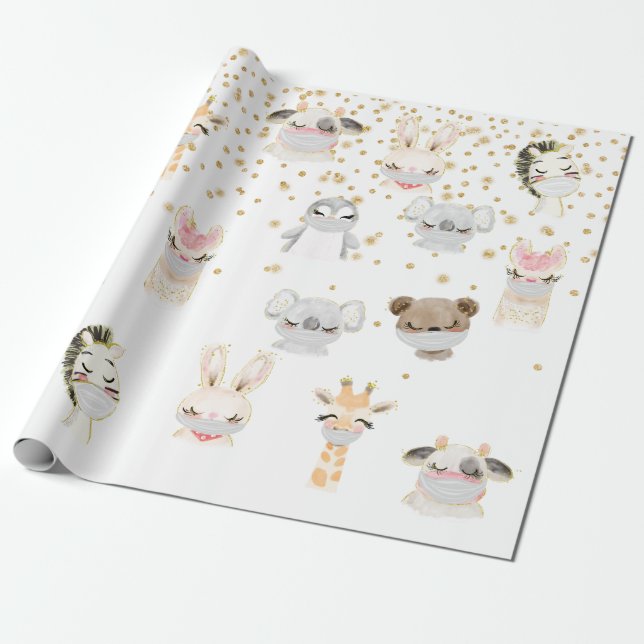 2020 Cute Face mask Animals Covid Wrapping Paper (Unrolled)