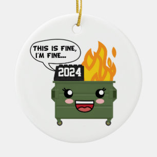 2020 Dumpster Fire, THIS IS FINE, I'M FINE... Ceramic Tree Decoration