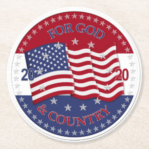 2020 For God and Country American Flag Round Paper Coaster