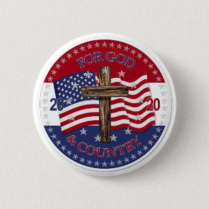 2020 For God and Country Cross And American Flag 6 Cm Round Badge