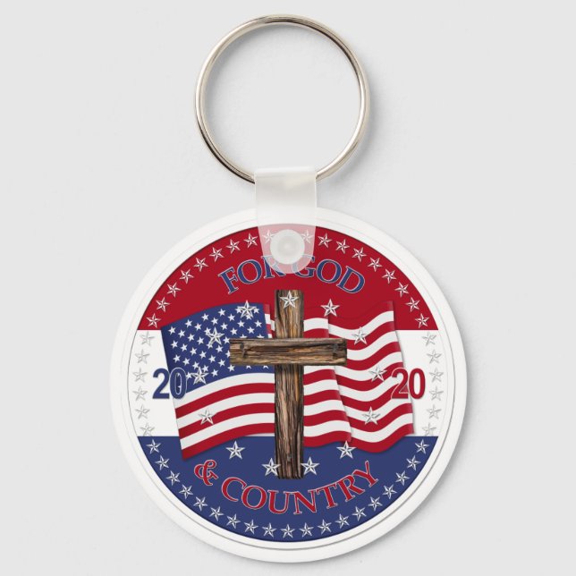 2020 For God and Country Cross And American Flag Key Ring (Front)