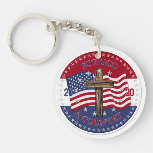 2020 For God and Country Cross And American Flag Key Ring