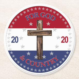 2020 For God and Country Cross Round Paper Coaster