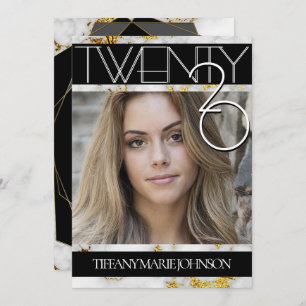 2020 Gold Marble MODERN PHOTO Frame Graduation Invitation