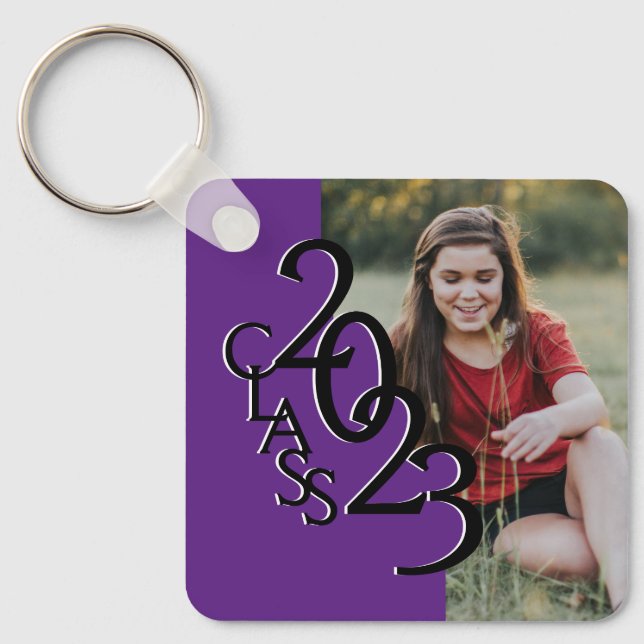 2020 Graduation Keepsake Photo Purple and Black Key Ring (Front)