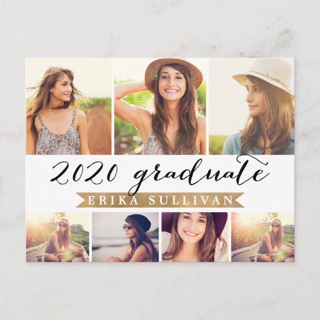 2020 Graduation Script Photo Collage Party White Holiday Postcard (Front)