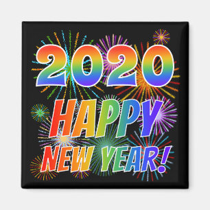 2020 HAPPY NEW YEAR! + Colorful Fireworks Pattern Magnet