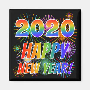 2020 HAPPY NEW YEAR! + Colourful Fireworks Pattern Magnet