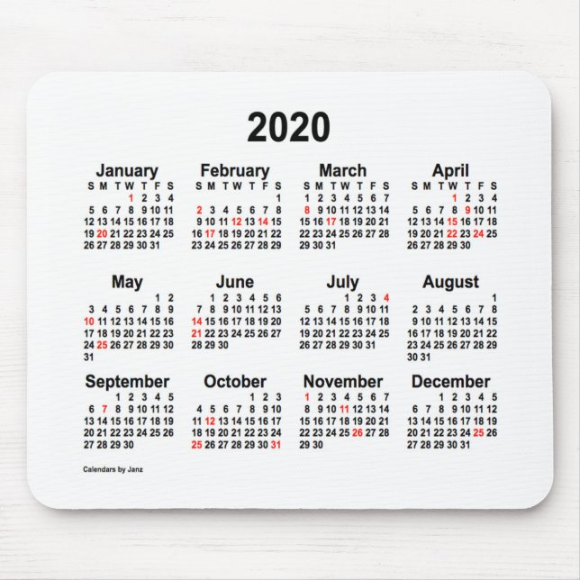 2020 Holiday Calendar by Janz Mouse Pad (Front)