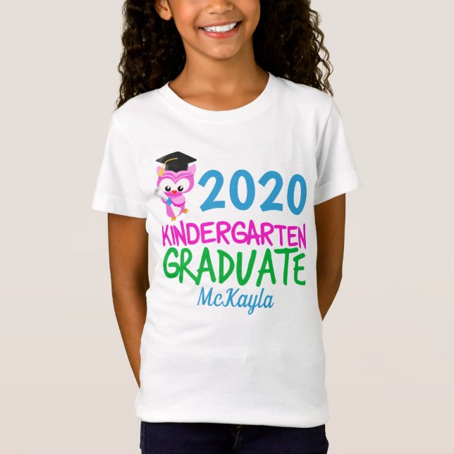 2020 Kindergarten Graduate Cute Pink Owl T-Shirt (Front)