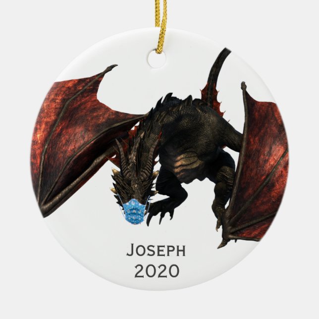 2020 Personalised Red Dragon with Face mask Ceramic Tree Decoration (Front)