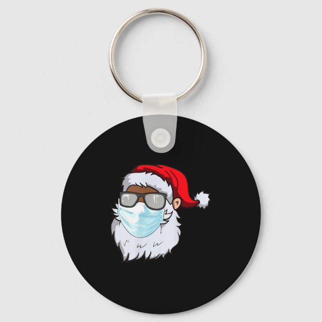 2020 Santa With Face Mask Black African American C Key Ring (Front)