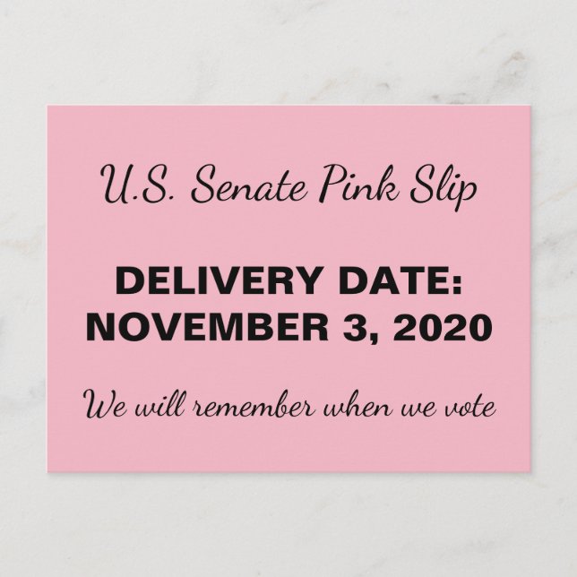 2020 Senate Pink Slip GOP Trump Resistance Postcard (Front)