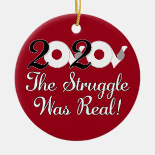 2020 The Struggle Was Real Toilet Paper Red Ceramic Tree Decoration