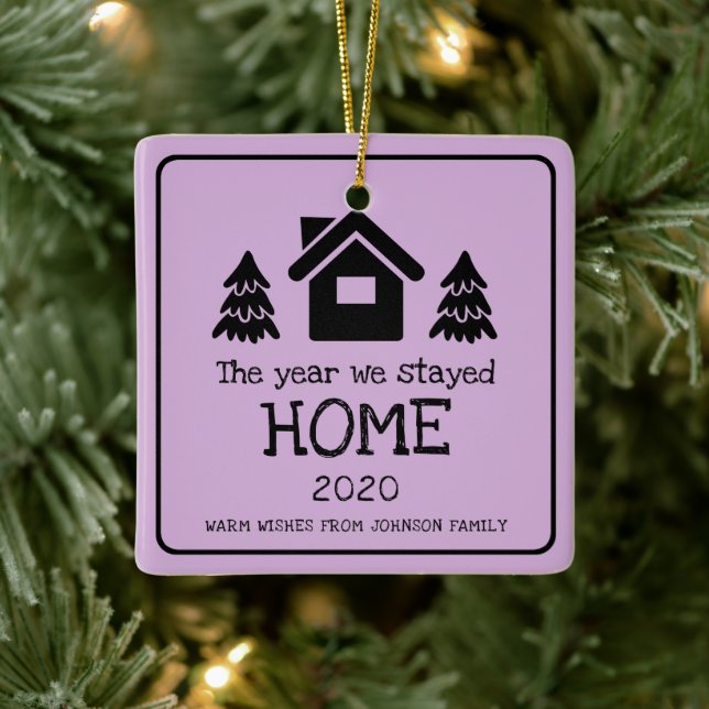 2020 The Year We Stayed Home Photo Purple Ceramic Ornament (Tree)