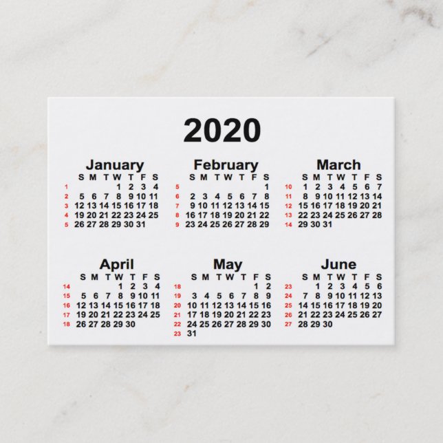 2020 White 52 Week Calendar by Janz Business Cards (Front)